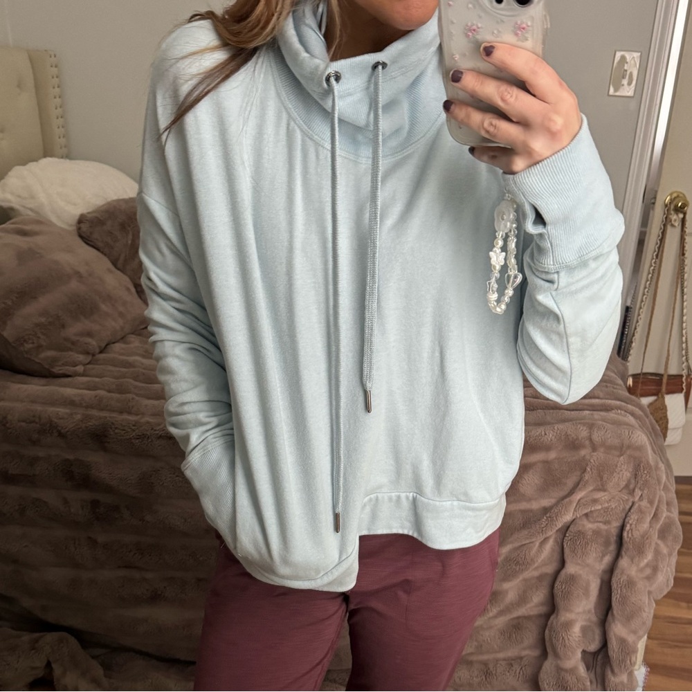Sweaty Betty Harmonise Luxe Italian Fleece cowl funnel Sweatshirt Ice Blue